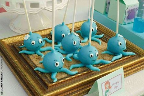 Octopus cake pops at a Little Mermaid birthday party! See more party planning ideas at CatchMyParty.com! Octopus Birthday Party, Octopus Cake Pops, Little Mermaid Birthday Party Ideas, Octopus Birthday, Octopus Cake, Mermaid Birthday Party Ideas, Little Mermaid Birthday Party, Ariel Birthday Party, Sea Party Ideas