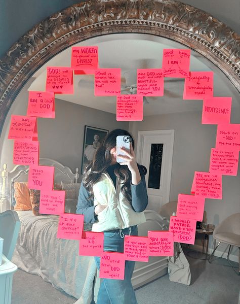 Verses To Put On Mirror, Bible Verse For Mirror, Bible Verse To Put On Mirror, Bible Mirror Quotes, Quotes To Write On Your Mirror, Bible Verse On Mirror, Truth Mirror Ideas, Mirror Affirmations Aesthetic, Bible Verse Sticky Notes On Mirror