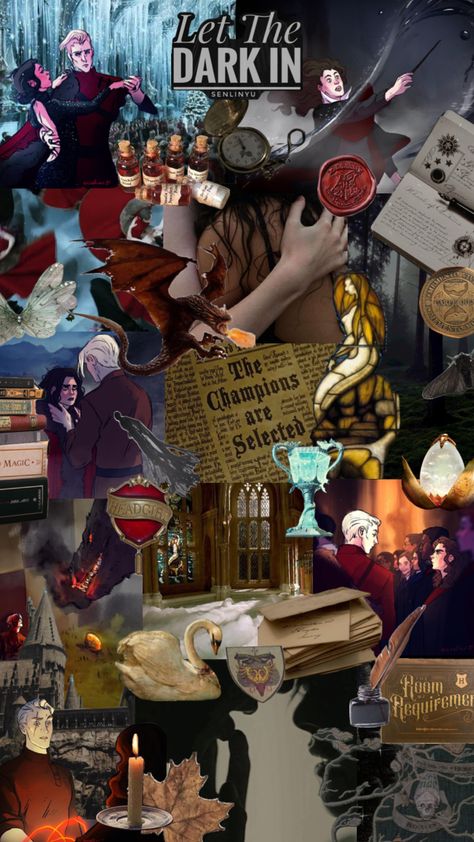 #letthedarkin #senlinyu #dramione #dramionefanart #enemiestolovers #gobletoffire #gobletoffireaesthetic Harry Potter Universal, The Darkest, Mood Board, Harry Potter, The Selection, Fan Art, Let It Be, Books