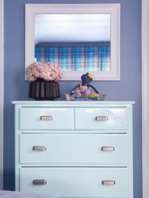 15 Ways to Decorate With Periwinkle | HGTV Periwinkle Bedroom, Large White Mirror, Lowes Paint Colors, Lowes Paint, Refurbished Dresser, Lacquered Furniture, Designers Portfolio, Eclectic Kids Room, Interior Remodeling