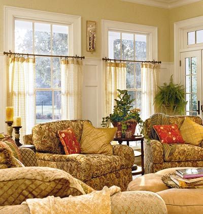 Interior Window Decorating Ideas Cafe Style Curtains Living Room, Curtains On Bottom Half Of Window, Half Height Curtains, Half Window Curtains Living Room, Half Window Treatments, Cafe Curtains Living Room, Room Curtains Ideas, Living Room Curtains Ideas, Curtain Height