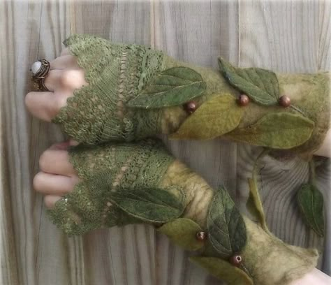 Leaf Gloves, Oak Leaf, Merino Wool, Gloves, Forest, Wool, Green