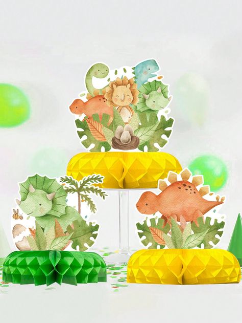 6Pcs Jungle Animals Dinosaur Honeycomb Ornaments, Boy's Birthday Family Holiday Party Room Table Decoration SuppliesI discovered amazing products on SHEIN.com, come check them out! Dinosaur Table Decorations, Dinosaur Table, Honeycomb Ornaments, Birthday Party Background, Dinosaur Themed Birthday Party, Tafel Decor, Dino Birthday Party, Kids Favors, Dinosaur Theme Party