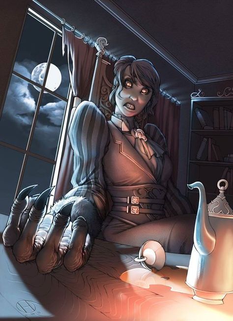 Female Werewolves, Werewolf Aesthetic, Horror Artwork, Werewolf Art, Vampires And Werewolves, Creepy Horror, Luxury Bed, Classic Monsters, Creatures Of The Night