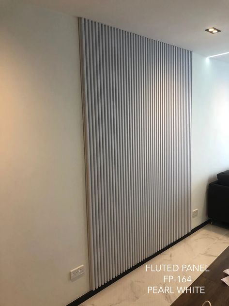 white fluted panel | Gallery Wall Pannel Ideas Living Room Grey, White Fluted Panel, Drywall Construction, Fluted Panel, Grey Palette, Feature Walls, Wall Finishes, Black Line, Wall Board