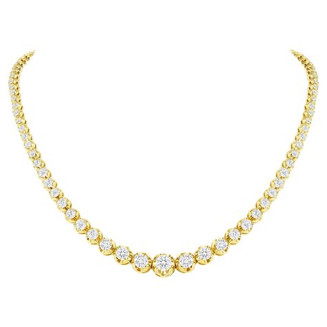 This finely made graduated necklace with beautiful round diamonds sits elegantly on any neck. Metal: 14k Gold Diamond Cut: Round Natural Diamond (not lab grown or moissanite) Total Diamond Approx. Carats: 5ct Diamond Clarity: VS Diamond Color: F-G Size: 16, 18, 20 Color: Yellow Gold Included with your order: Free Insured Shipping Certificate of Appraisal Customized Necklace Box & Bag For any other variants or customizations, please message me. Dr Accessories, Customized Necklace, Diamond Tennis Necklace, Graduation Necklace, Diamond Solitaire Necklace, Gold Diamond Necklace, Bezel Set Diamond, Vs Diamond, Tennis Necklace