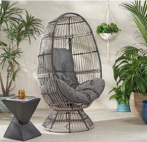 This Chair encapsulates you in its cozy structure, giving you maximum comfort to lounge about. Finished with a delicately open wrapped design, this chair gives your space an eye-catching modern look. A true must have for your home. Basket Chair, Patio Lounge Chairs, Noble House, Patio Spaces, Grey Cushions, Christopher Knight Home, Outdoor Wicker, Unique Doors, Lounge Chair Outdoor