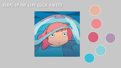 Retro Anime Color Palette, Ponyo Color Palette, Ponyo Bathroom, Studio Ghibli Color Palette, Mute Color Palette, Ghibli Color Palette, Cartoon Color Palette, Anime Color Palette, Color Schemes Art