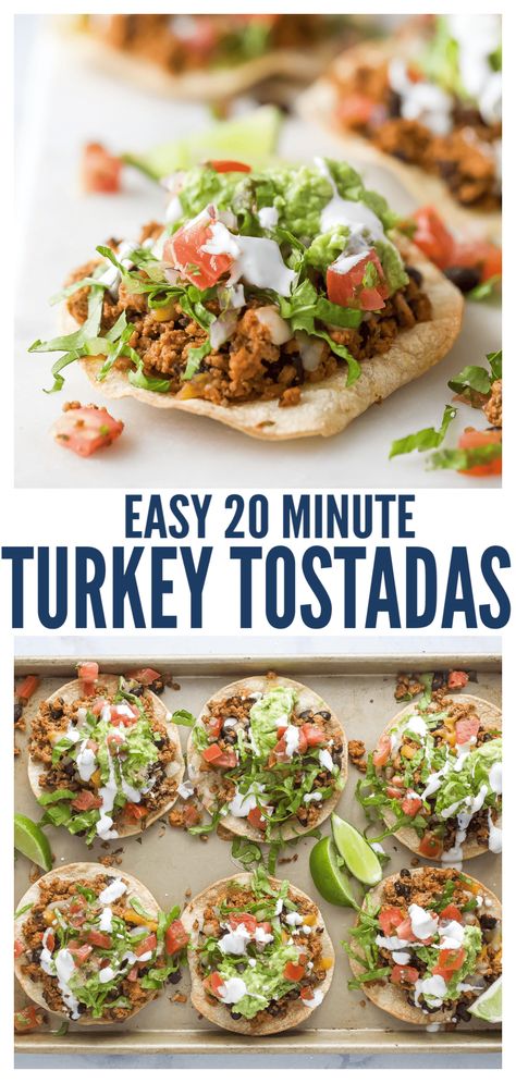 Ground Chicken Tostadas, Ground Turkey Tostadas Recipe, Taco Seasoned Ground Turkey Recipes, Lunch Ideas Ground Turkey, Healthy Taco Tuesday Recipes, Turkey Meals Ideas, Healthy Tostada Recipes, What To Make With Ground Turkey, Ground Turkey Tostadas