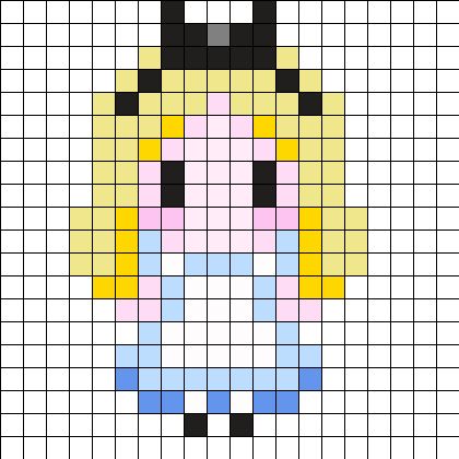 Alice Perler Bead Patterns, Alice In Wonderland Perler Bead Patterns, Beyond Wonderland Perler, Alice In Wonderland Perler Beads, Bracelets Kandi, Rave Ideas, Perler Designs, Glass Bead Crafts, Easy Perler Bead Patterns