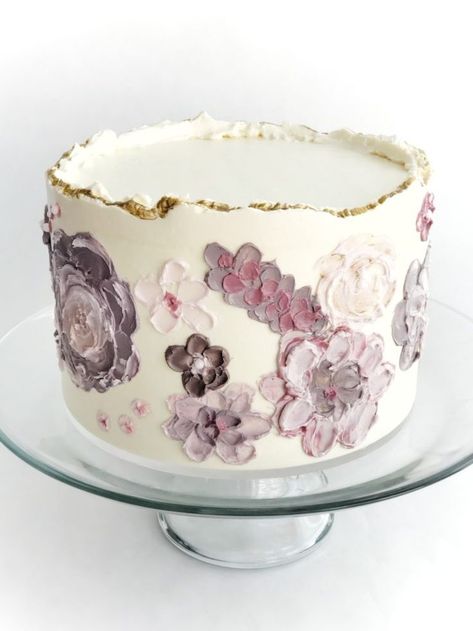 Flower Painted Cake, Painted Cake, Lavender Cake, Rhubarb Crisp, Buttercream Flower, Buttercream Flowers, Painted Cakes, Pretty Birthday Cakes, Cake Icing