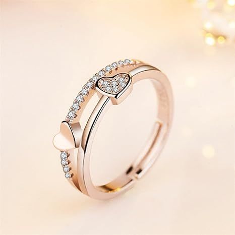 Amazon.com: Guoshang Women Double Layered Heart Shape CZ Crystal Ring Rose Gold Silver 2 Colors Simulated Diamond Ring Opening Ring,Silver,1 Pc : Clothing, Shoes & Jewelry Heart Rings, Simulated Diamond Rings, Adjustable Jewelry, Heart Shaped Rings, Couple Jewelry, Heart Shaped Diamond, Love Wedding, American Diamond, Engagement Jewelry