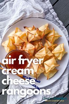 Homemade Cream Cheese Rangoons are a delicious, fun, and healthy air fryer recipe that your whole family. will love. One of my favorite homemade takeout recipes, these cream cheese rangoons are crispy, creamy and addicting. If you are looking for a healthy appetizer or weight watchers friendly appetizer, these are great and only 3 smart points for 2! Cheese Rangoon Recipe, Air Fryer Cream Cheese, Cheese Rangoons, Cheese Rangoon, Cream Cheese Rangoons, Homemade Takeout, Airfry Recipes, Takeout Recipes, Vegetarian Asian