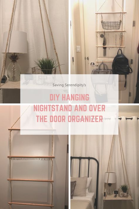 Diy Hanging Nightstand, Over The Door Hooks Diy, Hanging Organizer Ideas, Over The Door Shelf, Diy Hanging Storage, Diy Hanging Organizer, Redoing My Room, Hanging Nightstand, Over The Door Storage