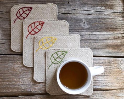 Embroidered Coasters, Hand Embroidery Patterns Flowers, Embroidered Napkins, Custom Tea Towel, Red Orange Yellow, 자수 디자인, Sewing Embroidery Designs, Hand Embroidery Art, Flower Embroidery Designs