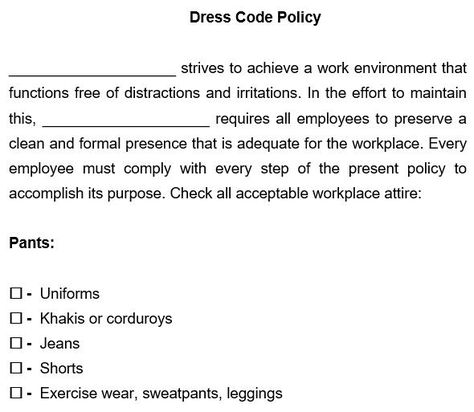 Dress Code Policy Templates Dress Code Policy, Office Dress Code, Policy Template, Free Dress, Free Dresses, Business Company, Template Word, Office Dresses, Office Casual