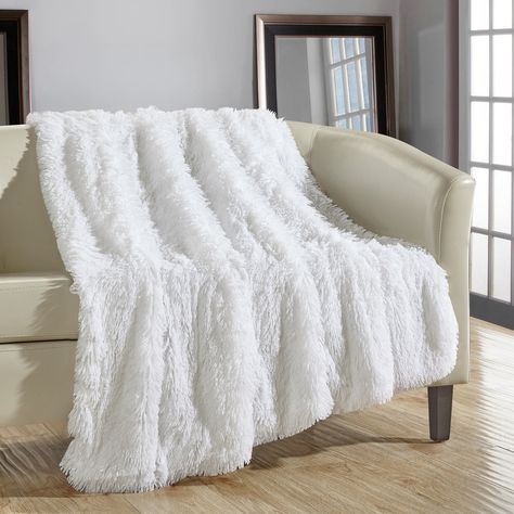 Chic Home Juneau Faux Fur White Throw Blanket (Standard White) White Faux Fur Throw, Chic Home Design, Decorative Throws Blanket, White Throw Blanket, Faux Fur Throw Blanket, Lush Decor, White Throws, Fur Throw Blanket, Plush Throw Blankets