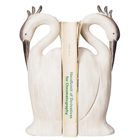 Bring an eclectic feel to your shelf styling with these heron bookend. Sold individually. Dimensions: W: 3.5" H: 10" Materials: ResinColors: WhiteTrove. No. 40126 *All items final sale. Trove policies. Unique Bookends, Bookshelf Styling, Herons, Creative Co Op, Shelf Styling, Humble Abode, Book Collection, Cream Color, Bookends