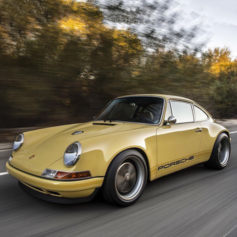 The Denver car on the move #singervehicledesign #porsche #porsche911 #thedenvercar #handcrafted #everythingisimportant Porsche Convertible, Yellow Porsche, Singer Porsche, Singer Vehicle Design, Vw Sedan, Porsche 964, Yellow Car, Vintage Porsche, Classic Porsche