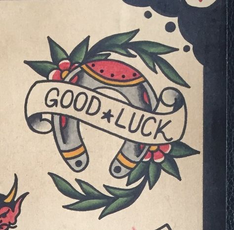 Lucky Flash Tattoo, Unlucky Tattoo Traditional, Lucky Traditional Tattoo, Luck Tattoo Traditional, American Traditional Self Love Tattoo, Good Luck Bad Luck Tattoo, Bad Luck Traditional Tattoo, American Traditional Sleeve, Luck Tattoo