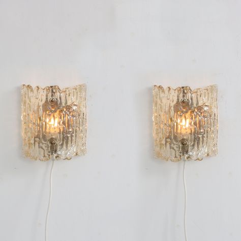 Listed on VNTG.com: 1970s Pair of wall lamps by Carl Fagerlund for Orrefors, Sweden | #vntg #vintage Brass Ceiling Lamp, Wall Lamp Design, Crystal Wall Lighting, Brass Wall Lamp, Glass Wall Lights, Crystal Wall, Design Lighting, Glass Table Lamp, Glass Chandelier