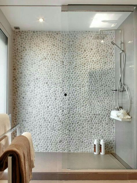 Shower Pebble Tile Shower, Pebble Tile, Bathroom Diy, Bad Inspiration, Bathroom Door, Large Shower, Design Hotel, House Beautiful, Bathroom Renos