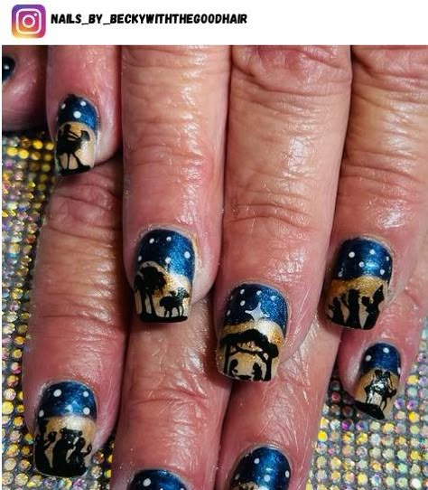 55 Religious Christian Nail Designs for 2024 - Nerd About Town Christian Christmas Nail Designs, Nativity Scene Nails, Jesus Nails Designs Faith, Christian Christmas Nails, Faith Nails Designs, Christian Nails Designs, Nativity Nails, Christian Nail Art, Christian Nails