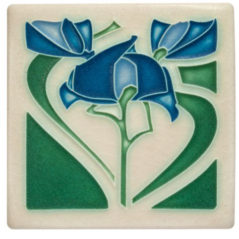 4x4 Freesia - Blue Motawi Tile, Arts And Crafts Tiles, Tiled Quilt, Vintage Tiles, Art Deco Tiles, Art Tiles, Art Nouveau Poster, Art Nouveau Tiles, Art Deco Floral