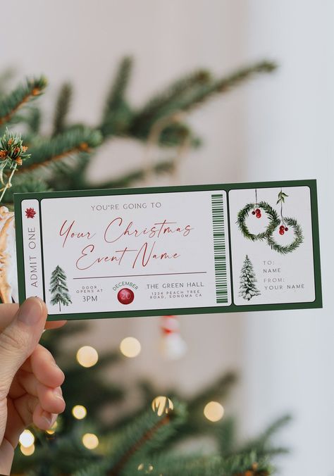 christmas fonts canva Christmas Ticket, Event Ticket Template, Concert Ticket Template, Christmas Fonts Free, Concert Ticket, Template Christmas, Ticket Invitation, Ticket Template, Christmas Stationery