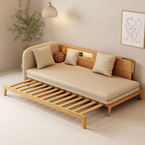 Hernest | 78 inch Modern Solid Wood Pull Out Sofa Bed with Charging Station, Cotton Linen Upholstered 3 Seater Counch Convertible Sofa Bed with 3 Pillows Minimalist Daybed, Living Room Guest Room, Convertible Bed, Modern Sofa Bed, Pull Out Sofa Bed, Sofa Bed Design, Pull Out Sofa, Upholstered Daybed, Convertible Sofa Bed