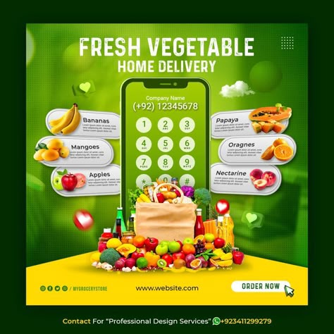 Vegetable Social Media Post, Fruit Social Media Design, Food Delivery Social Media Post, Food Delivery Social Media Design, Creative Advertising Design Social Media, Delivery Poster Design, Food Poster Design Graphics, Delivery Social Media Design, Delivery Social Media Post