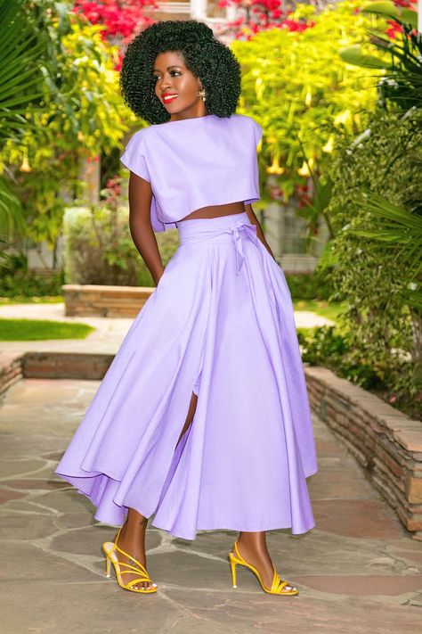 Crop Top + Belted High Waist Skirt – StylePantry High Waist Flare Skirt Outfit Classy, High Waist Skirt With Crop Top, High Waisted Skirt Outfit, Outfit Ideas For Black Women, Skirts Outfits, Style Pantry, Crop Top And Skirt, African Fashion Skirts, Elegant Sweater