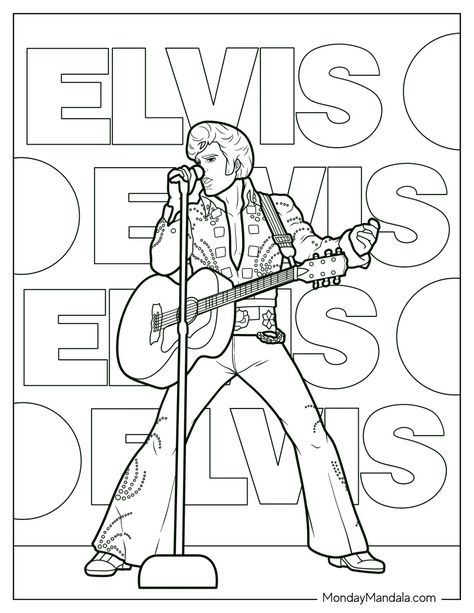 20 Elvis Coloring Pages (Free PDF Printables) Music Coloring Sheets, Girl Hair Colors, Music Coloring, Alvin And The Chipmunks, Kawaii Chibi, Flower Coloring Pages, Coloring Book Art, Free Printable Coloring, Free Printable Coloring Pages