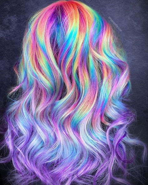 Exotic Hair Color, Unicorn Hair Color, Holographic Hair, Mermaid Hair Color, Cute Hair Colors, Rainbow Hair Color, Creative Hair Color, Neon Hair, Hair Color Crazy