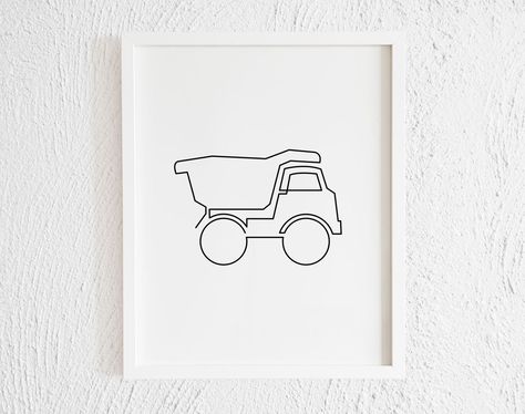 Dump Truck Tattoo, Truck Doodle, Boy Mom Tattoo, Truck Drawing, Truck Wall Art, Drawing Decor, Truck Tattoo, Doodle Print, Truck Birthday