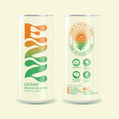 (20) Take it Ezzzzzzzy, Calm is the New Busy. – Packaging Of The World Soda Packaging Design, Can Branding, Juice Packaging Design, Drinks Branding, Energy Drinks Packaging, Drink Branding, Can Packaging, Brand Manifesto, Beer Packaging Design