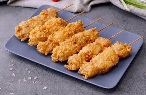 Quick and Easy Crispy Fried Breaded Chicken Skewers Fried Chicken On A Stick Recipe, Fried Chicken On A Stick, Breaded Chicken Skewers, Chicken On A Stick Recipe, Fried Breaded Chicken, Chicken On A Stick, Cookie Recipes Homemade, Chicken Kabobs, Sweet And Sour Sauce