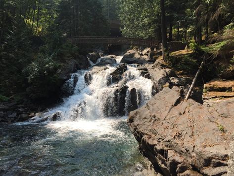 Deception Falls and other hidden cascades can be seen off Highway 2 while driving over Stevens Pass in Washington. Lake Stevens Washington, Roadside Picnic, Rv Trip Planner, Rv Trip, Olympic Mountains, Rv Adventure, Evergreen State, Trip Planner, Rv Travel