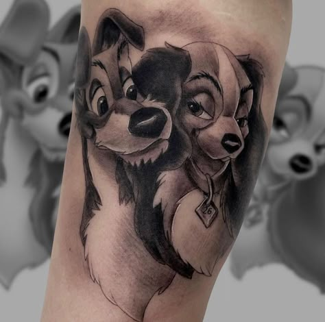 Meaningful Tattoo Quotes, Disney Tattoo, Disney Dogs, Disney Artwork, Pinturas Disney, Disney Tattoos, Lady And The Tramp, Dog Tattoos, Disney Ladies