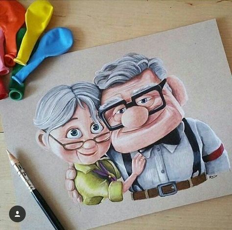 Up Carl Y Ellie, Up Pixar, Disney Character Drawings, Disney Drawings Sketches, Prismacolor Art, Disney Up, Disney Art Drawings, Art Disney, Color Pencil Art