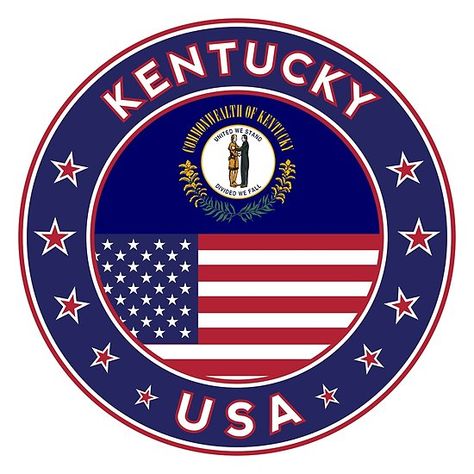 Kentucky, Kentucky t-shirt, Kentucky sticker, circle, Kentucky flag, white bg American Flag History, Stickers Usa, Usa Flag Stickers, Kentucky Flag, Usa Stickers, Sticker Luggage, Kentucky Travel, Medieval Shields, White Bg