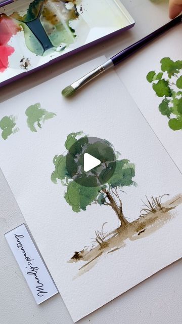 Trees Watercolor Painting, Tree Watercolor Painting Simple, How To Paint A Tree With Watercolor, Trees In Watercolor Painting Techniques, Tree Watercolor, How To Paint With Watercolors, Wayercolor Trees, Watercolor Painting Trees Forests, Akvarel Illustration