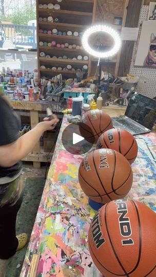 189K views · 3.2K reactions | Yes, I’ll paint Basketballs, baseballs, volley balls, soccer balls, all the balls……except THOSE balls… not those! 🫣🤣 Listed in the Etsy shop❤️ | Wayward Whimsy | Jumbo · Game On How To Paint A Basketball, Basketball Crafts Diy, Painted Basketball Ideas, Volley Balls, Wayward Whimsy, Painted Basketball, Painted Football, Basketball Crafts, Jumbo Games