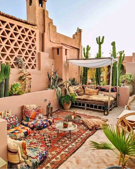 Moroccan Outdoor Decor, Moroccan Terrace, Moroccan Garden, Marrakech Style, Moroccan Houses, Moroccan Interior Design, Riad Marrakech, Morocco Style, Rooftop Terrace Design