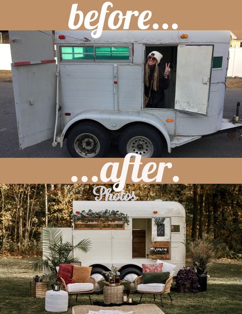 antiqe outdoor horse trailer photo booth boston Horse Trailer To Mobile Bar, Mobile Party Trailer, Horse Trailer Photo Prop, Camper Business Ideas, Mobile Photo Booth Ideas, Horse Trailer Bar Wedding, Mobile Photo Studio Trailer, Diy Food Truck Trailer, Horse Trailer Business