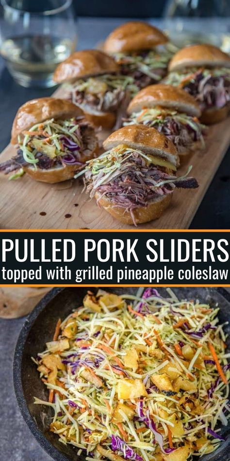 Pork Sliders Recipes, Pineapple Slaw, Citrus Food, Pineapple Coleslaw, Smoked Pork Shoulder, Pulled Pork Sliders, Smoked Food, Smoked Pulled Pork, Bbq Dinner