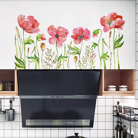 Amazon.com: Watercolour Wall Decal Poppies Flowers Sticker for Living Room, Art Murals for Children Kids Nursery Baby Bedroom Decoration (Poppies Flowers): Arts, Crafts & Sewing Kitchen Wall Stickers, Tropical Home Decor, Flower Wall Decals, Nursery Decals, Flower Wall Stickers, Mural Floral, Floral Wall Decor, Flowers Wall, Watercolor Walls