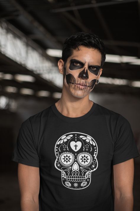 Men Skeleton Makeup, Man Skull Makeup, Face Paint For Men, Bikers Tattoo, Guys Halloween Makeup, Easy Skeleton Makeup, Mens Halloween Makeup, Skull Face Makeup, Pelottava Halloween