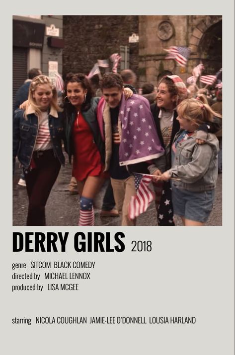 [alternative minimalist polaroid movie tv show poster] Tv Posters Tv Shows, Movie And Show Posters, Derry Girls Wallpaper, Tv Show Polaroid Posters, Minimalist Tv Show Posters, Derry Girls Poster, Tv Shows Posters, Good Tv Shows, Tv Show Posters