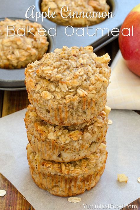 Apple Cinnamon Baked Oatmeal - moist, delicious, healthy, gluten free breakfast, perfect way to start your day! Apple Cinnamon Baked Oatmeal is the best healthy snack you’ve ever tried! Cinnamon Desserts Healthy, Bake Apples, Apple Cinnamon Baked Oatmeal, Cinnamon Baked Oatmeal, Oatmeal Muffin, Yummiest Food, Baked Oatmeal Recipe, Biscuits Diététiques, Baked Oatmeal Cups